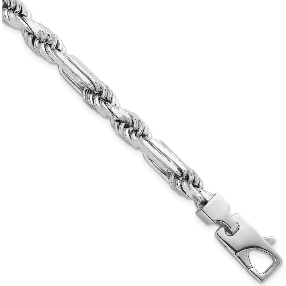 Sterling Silver Rhodium-Plated Polished 7mm Figaro Rope Chain Bracelet - 8.25" by Lumare Gioia