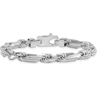 Sterling Silver Rhodium-Plated Polished 7mm Figaro Rope Chain Bracelet - 8.25" by Lumare Gioia