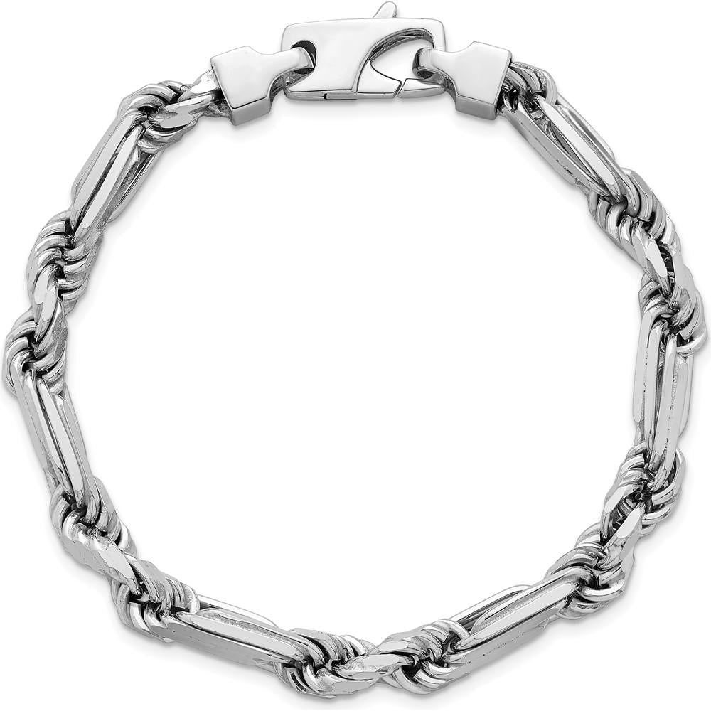Sterling Silver Rhodium-Plated Polished 7mm Figaro Rope Chain Bracelet - 8.25" by Lumare Gioia