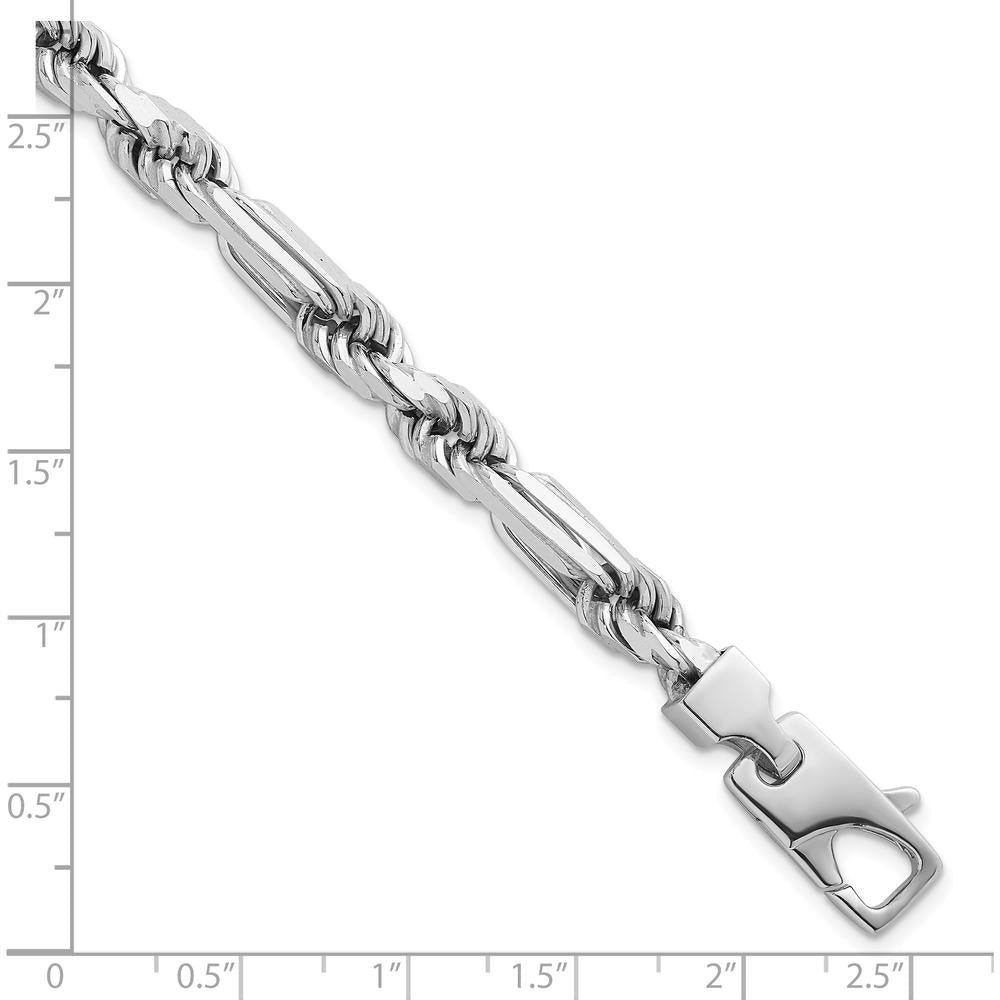 Sterling Silver Rhodium-Plated Polished 7mm Figaro Rope Chain Bracelet - 8.25" by Lumare Gioia