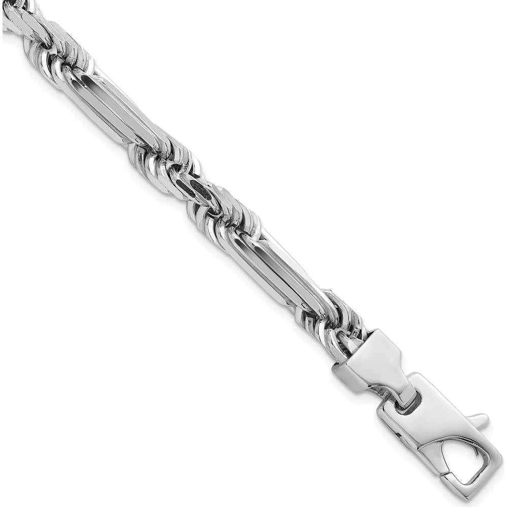 Sterling Silver Rhodium-Plated Polished 8mm Figaro Rope Chain Bracelet - 8" Length by Lumare Gioia