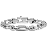 Sterling Silver Rhodium-Plated Polished 8mm Figaro Rope Chain Bracelet - 8" Length by Lumare Gioia