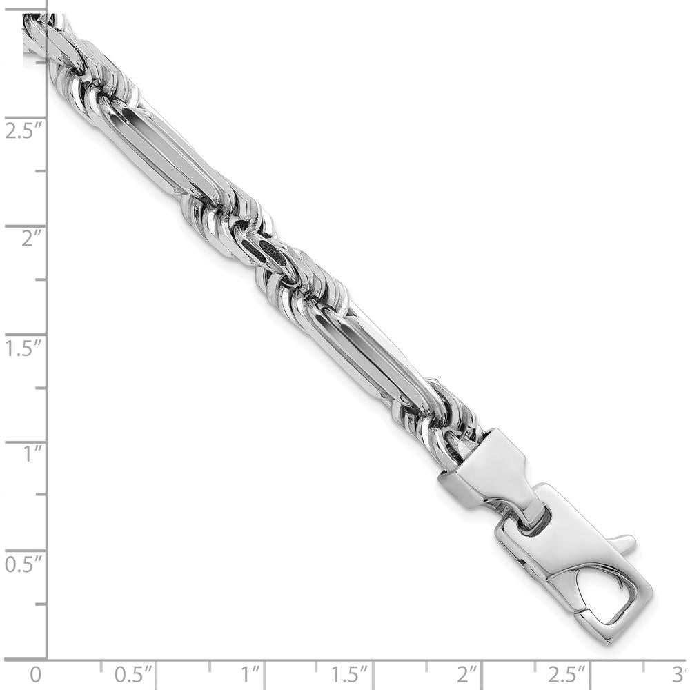 Sterling Silver Rhodium-Plated Polished 8mm Figaro Rope Chain Bracelet - 8" Length by Lumare Gioia