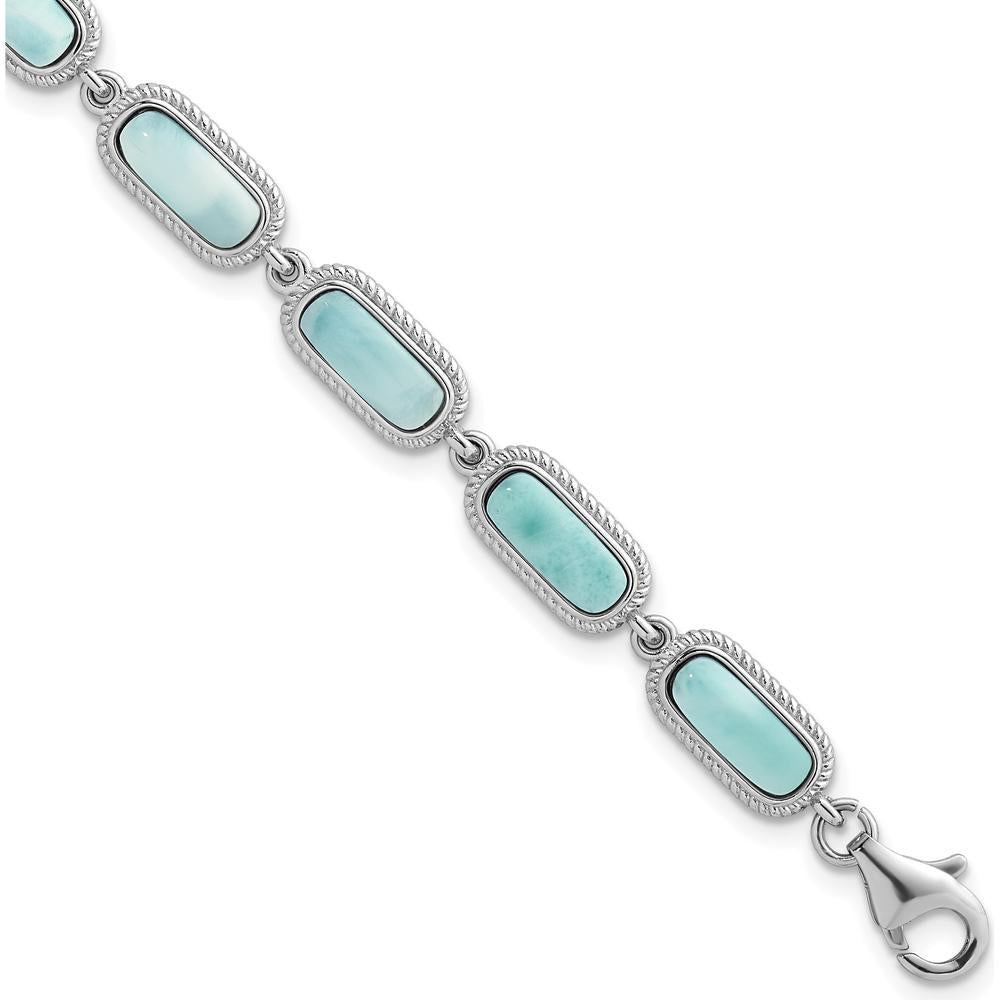 Sterling Silver Rhodium-Plated Polished Fancy Larimar Bracelet with 11 Bezel Set Stones - 7.75" with 0.25" Extension by Lumare Gioia