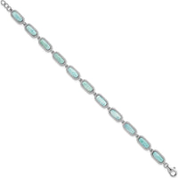 Sterling Silver Rhodium-Plated Polished Fancy Larimar Bracelet with 11 Bezel Set Stones - 7.75" with 0.25" Extension by Lumare Gioia