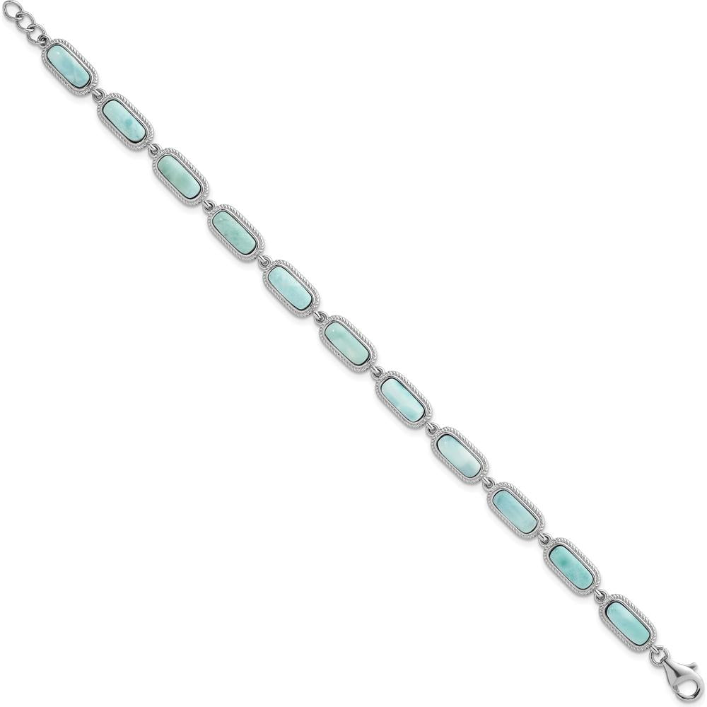 Sterling Silver Rhodium-Plated Polished Fancy Larimar Bracelet with 11 Bezel Set Stones - 7.75" with 0.25" Extension by Lumare Gioia