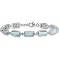 Sterling Silver Rhodium-Plated Polished Fancy Larimar Bracelet with 11 Bezel Set Stones - 7.75" with 0.25" Extension by Lumare Gioia