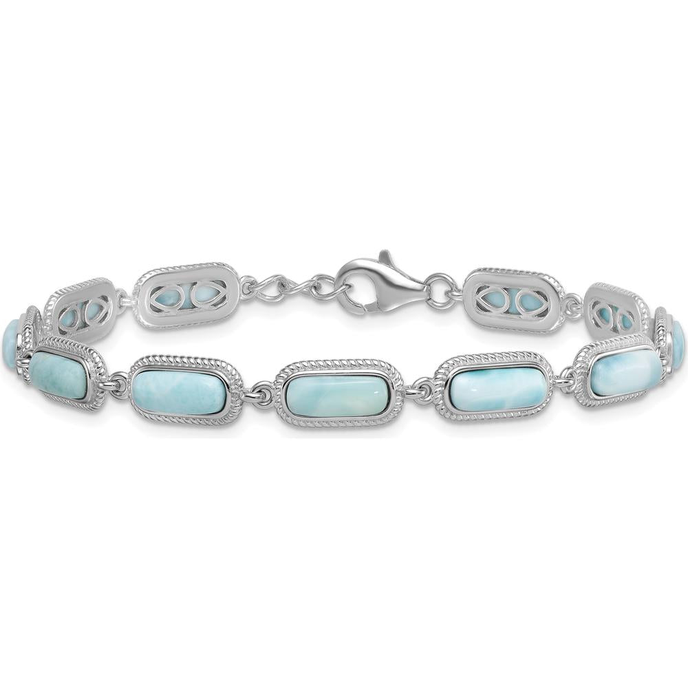 Sterling Silver Rhodium-Plated Polished Fancy Larimar Bracelet with 11 Bezel Set Stones - 7.75" with 0.25" Extension by Lumare Gioia