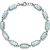 Sterling Silver Rhodium-Plated Polished Fancy Larimar Bracelet with 11 Bezel Set Stones - 7.75" with 0.25" Extension by Lumare Gioia