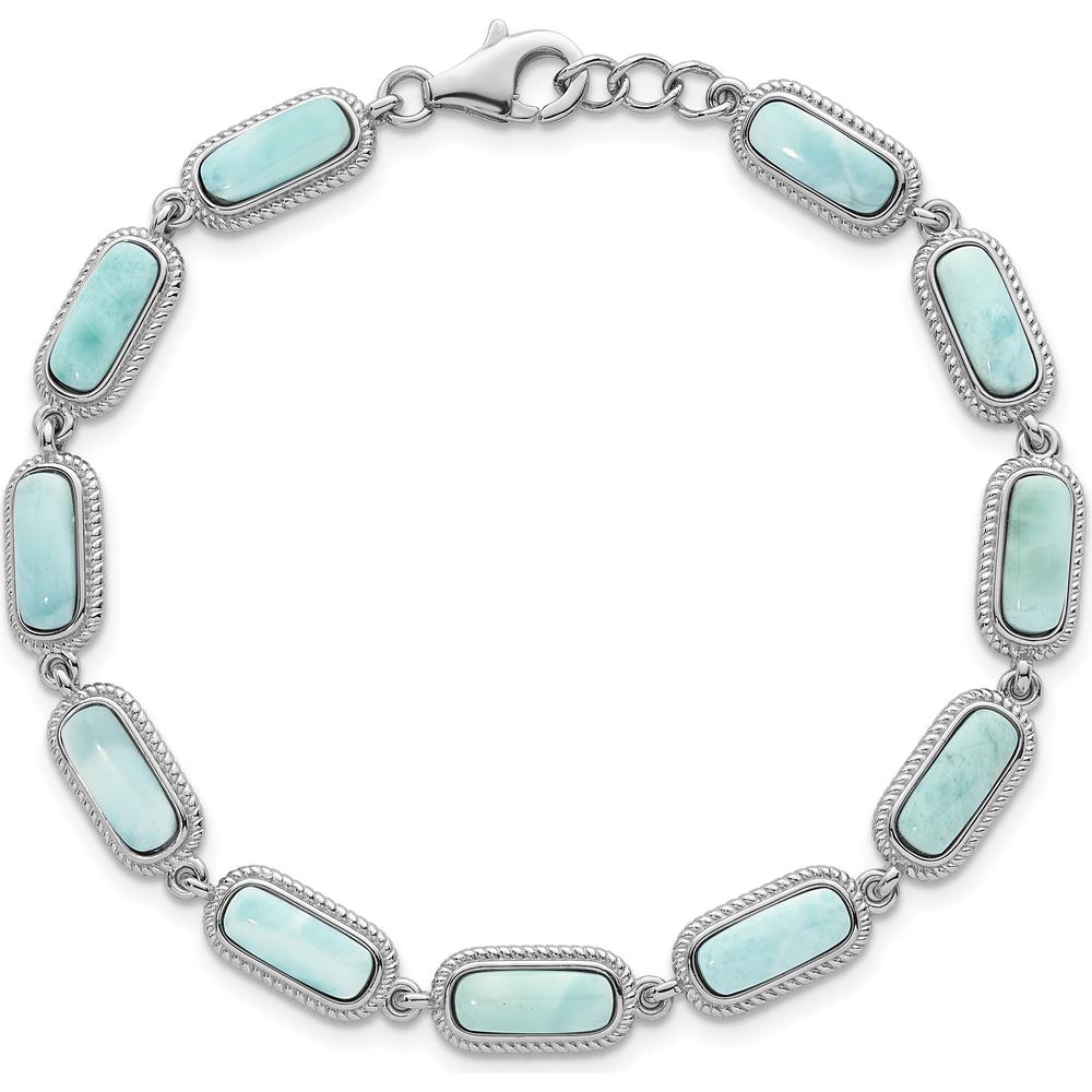 Sterling Silver Rhodium-Plated Polished Fancy Larimar Bracelet with 11 Bezel Set Stones - 7.75" with 0.25" Extension by Lumare Gioia