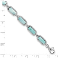 Sterling Silver Rhodium-Plated Polished Fancy Larimar Bracelet with 11 Bezel Set Stones - 7.75" with 0.25" Extension by Lumare Gioia