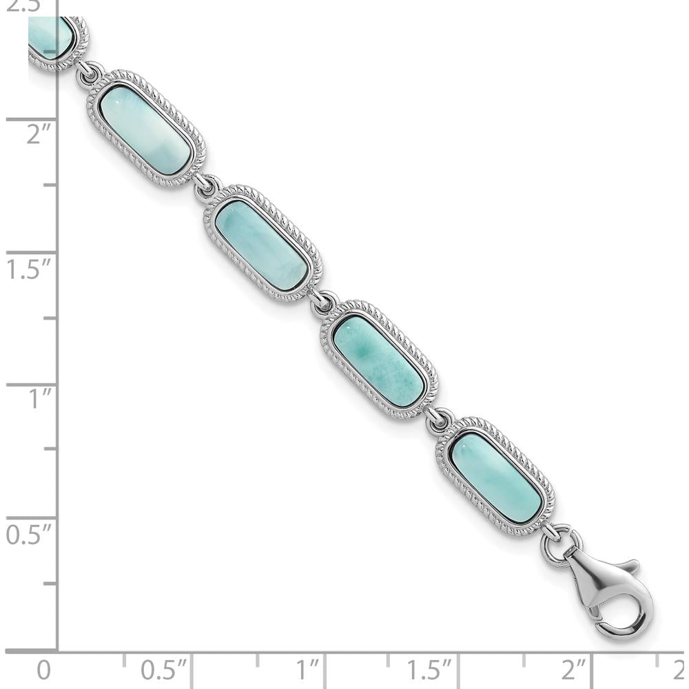 Sterling Silver Rhodium-Plated Polished Fancy Larimar Bracelet with 11 Bezel Set Stones - 7.75" with 0.25" Extension by Lumare Gioia