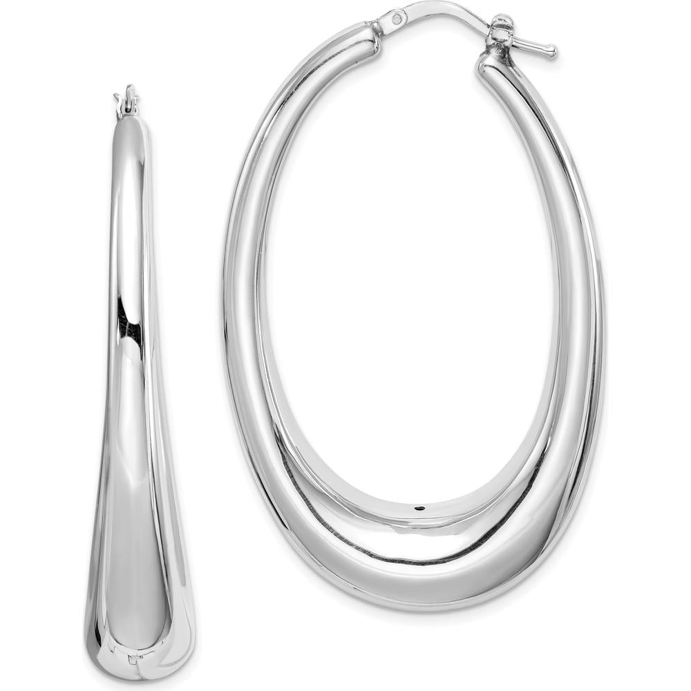 Sterling Silver Rhodium-Plated Polished Hollow Oval Hoop Earrings - 52mm Length by Lumare Gioia