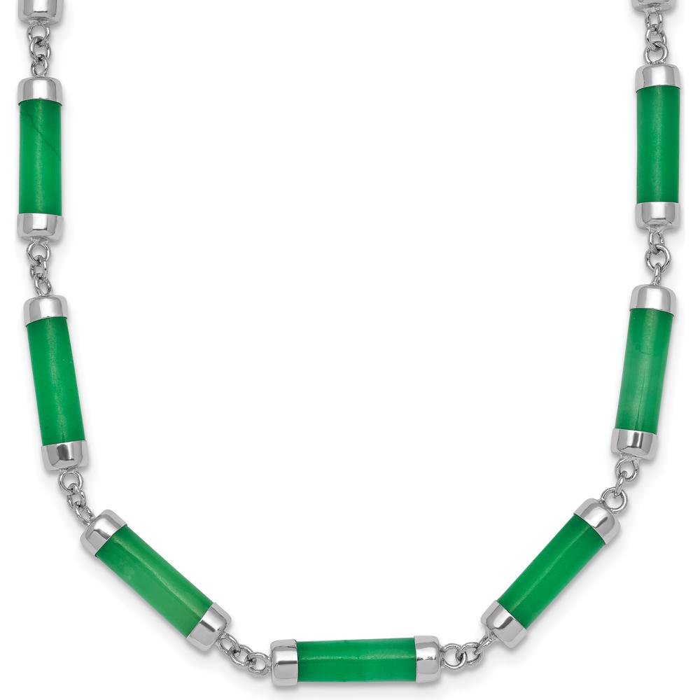 Sterling Silver Rhodium-Plated Polished Jade Bar Necklace 16.75" with 0.5" Extension by Lumare Gioia