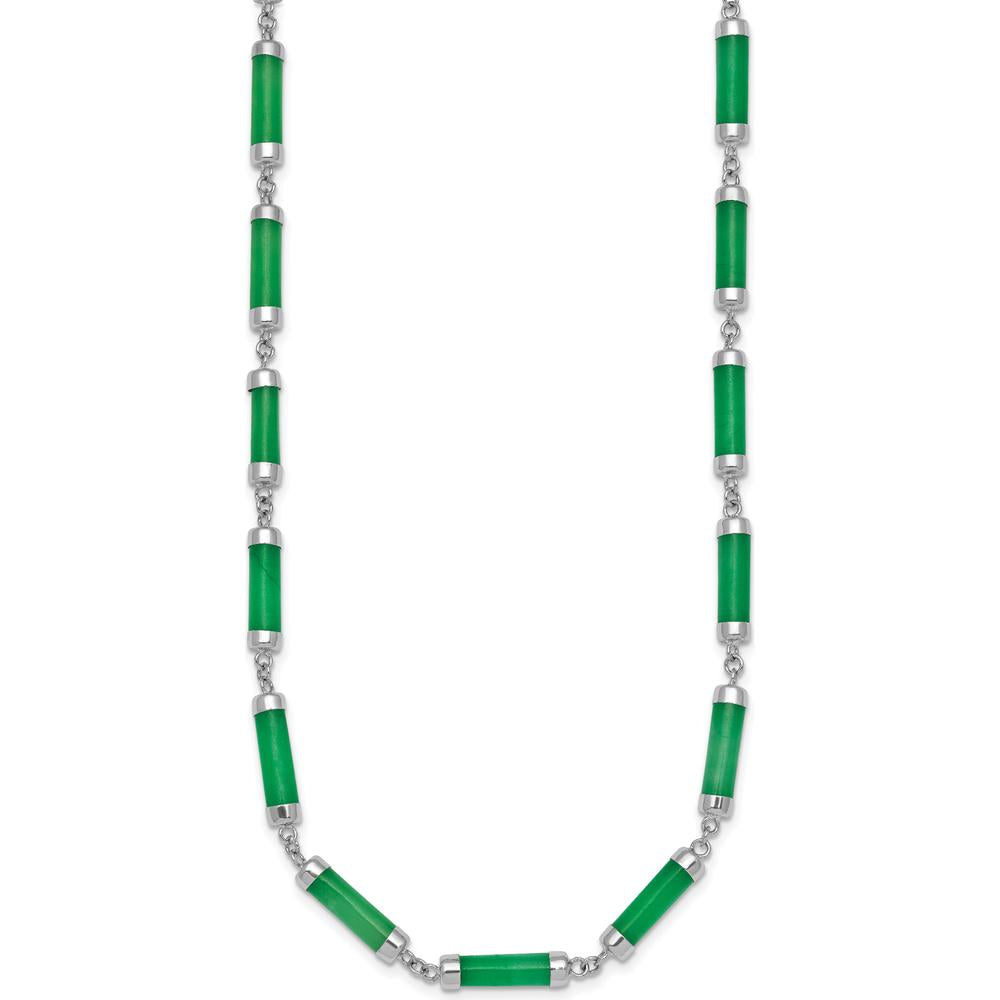 Sterling Silver Rhodium-Plated Polished Jade Bar Necklace 16.75" with 0.5" Extension by Lumare Gioia
