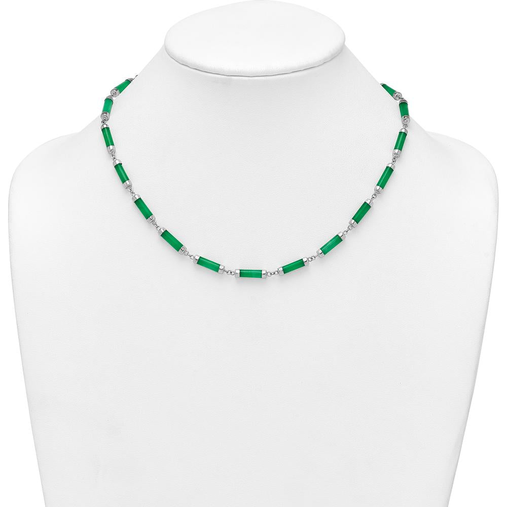 Sterling Silver Rhodium-Plated Polished Jade Bar Necklace 16.75" with 0.5" Extension by Lumare Gioia
