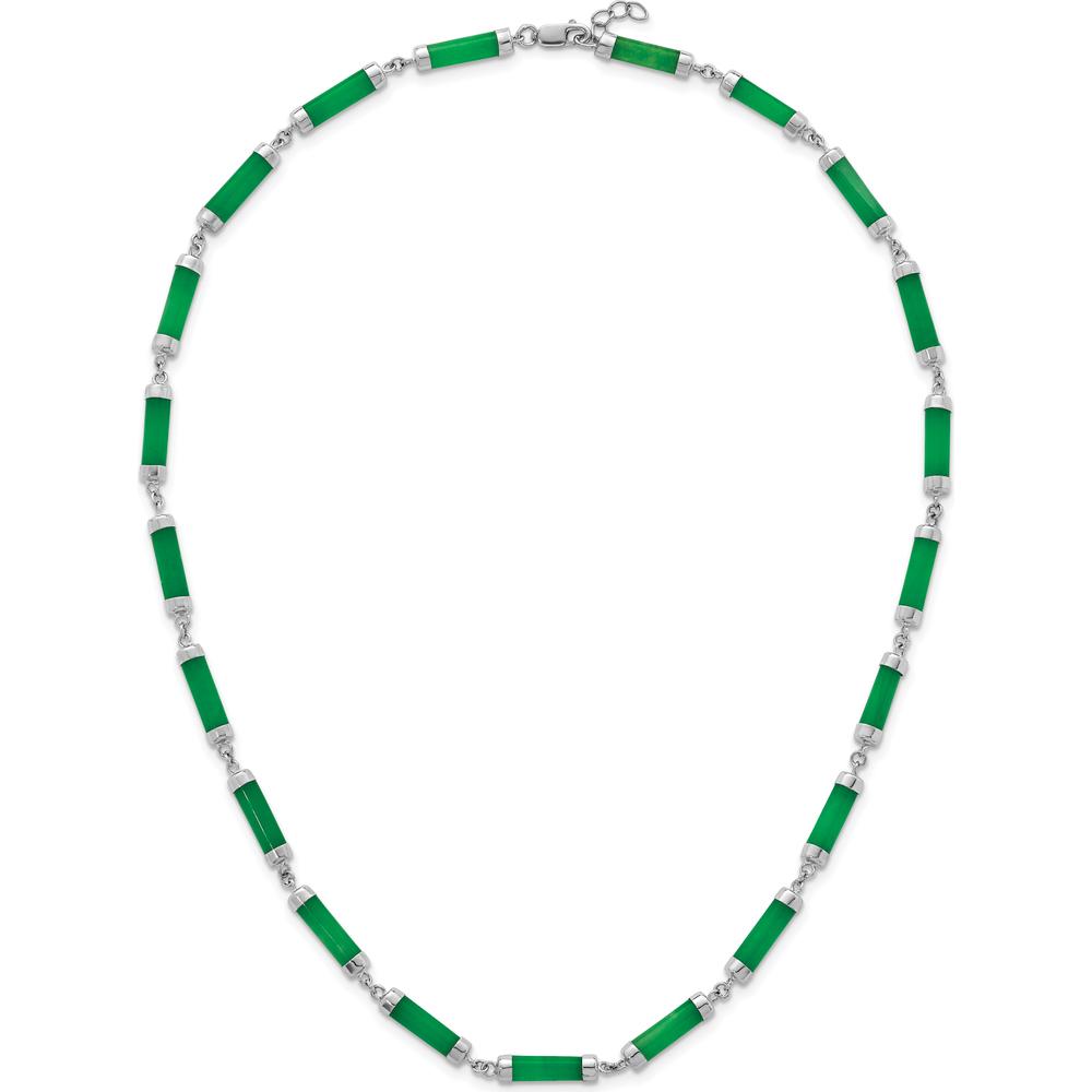 Sterling Silver Rhodium-Plated Polished Jade Bar Necklace 16.75" with 0.5" Extension by Lumare Gioia
