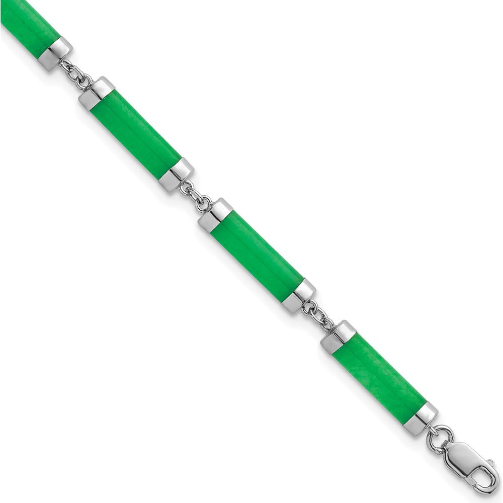 Sterling Silver Rhodium-Plated Polished Jade Bars Bracelet - 8" Length by Lumare Gioia