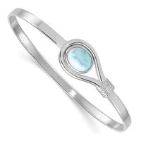 Sterling Silver Rhodium-Plated Polished Larimar Cabochon Flexible Bangle - 27.2mm Length by Lumare Gioia
