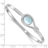 Sterling Silver Rhodium-Plated Polished Larimar Cabochon Flexible Bangle - 27.2mm Length by Lumare Gioia