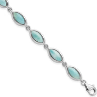 Sterling Silver Rhodium-Plated Polished Marquise Larimar Bracelet - 10 Stones by Lumare Gioia