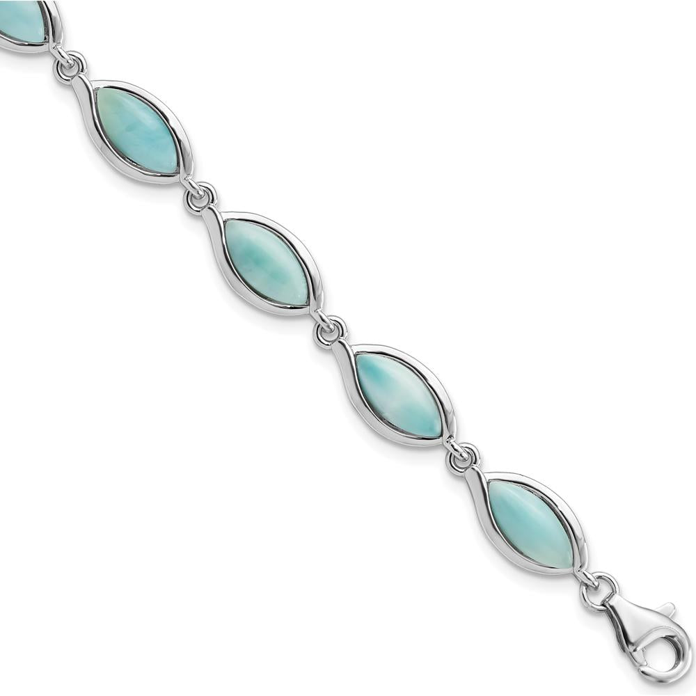 Sterling Silver Rhodium-Plated Polished Marquise Larimar Bracelet - 10 Stones by Lumare Gioia