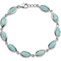 Sterling Silver Rhodium-Plated Polished Marquise Larimar Bracelet - 10 Stones by Lumare Gioia