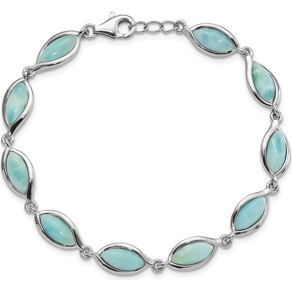 Sterling Silver Rhodium-Plated Polished Marquise Larimar Bracelet - 10 Stones by Lumare Gioia