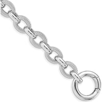 Sterling Silver Rhodium Plated Polished Textured Fancy Link Bracelet - 7.25" Length by Lumare Gioia