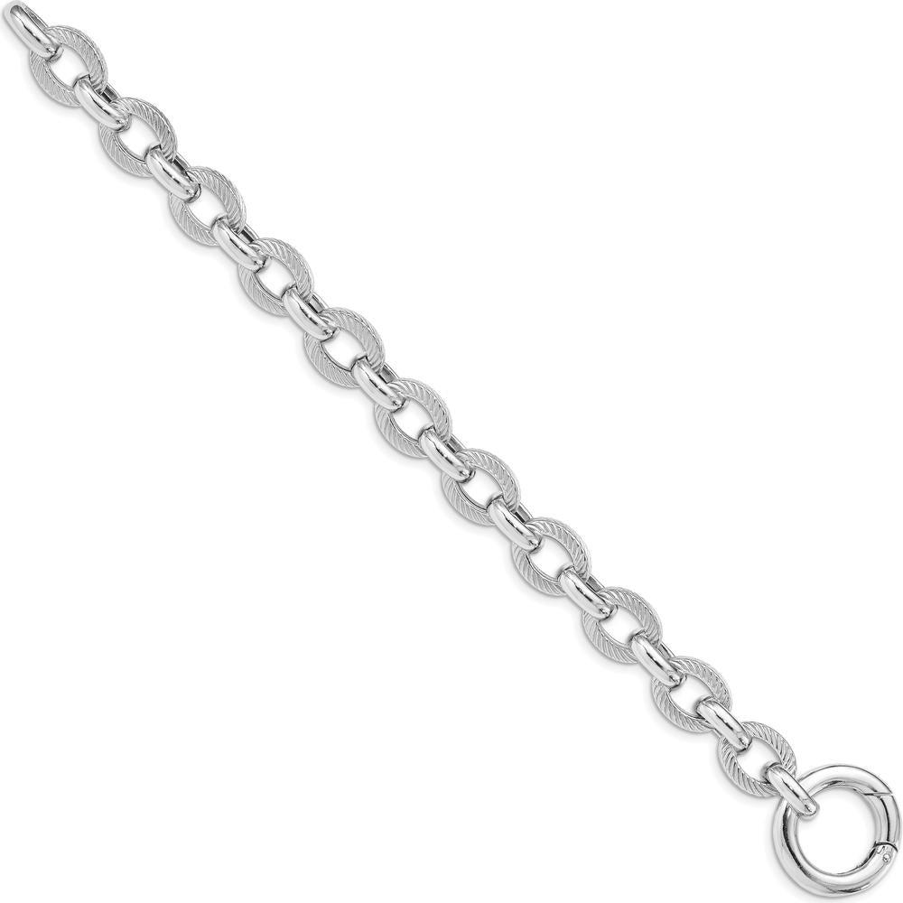 Sterling Silver Rhodium Plated Polished Textured Fancy Link Bracelet - 7.25" Length by Lumare Gioia