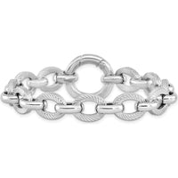 Sterling Silver Rhodium Plated Polished Textured Fancy Link Bracelet - 7.25" Length by Lumare Gioia