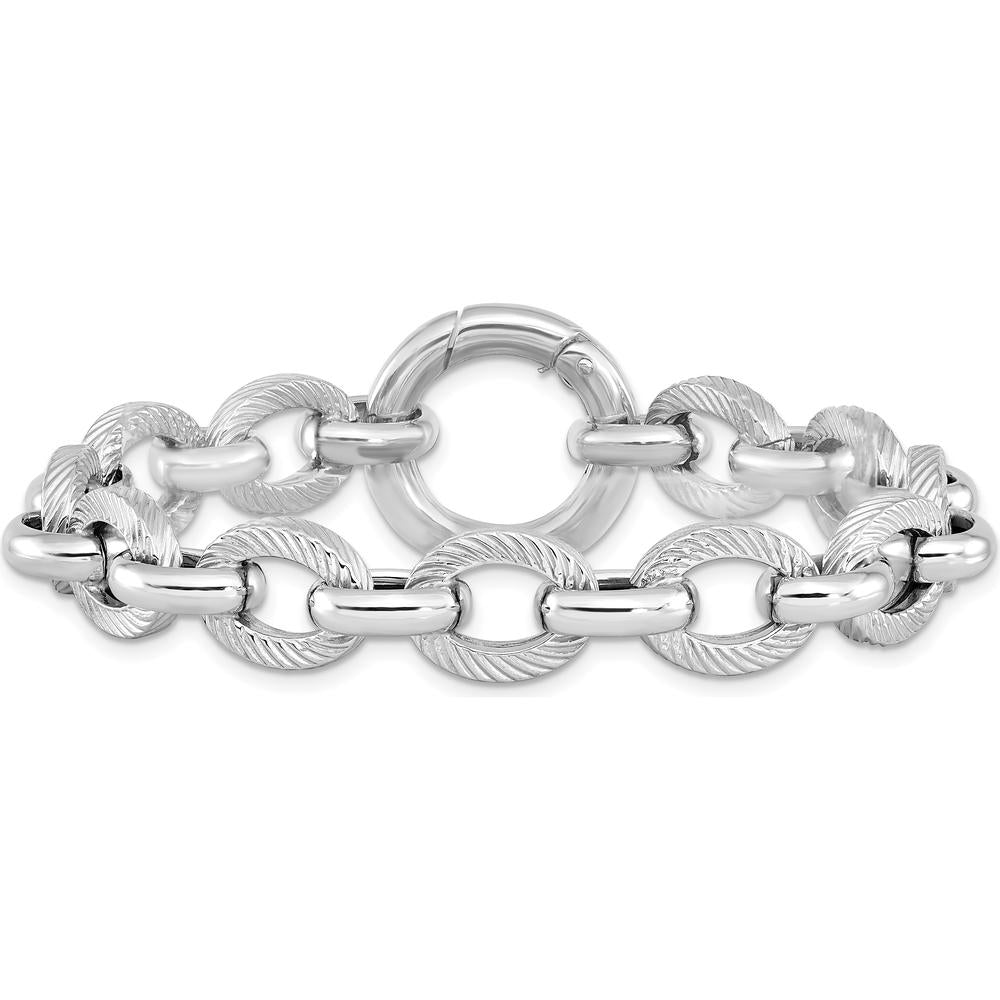 Sterling Silver Rhodium Plated Polished Textured Fancy Link Bracelet - 7.25" Length by Lumare Gioia