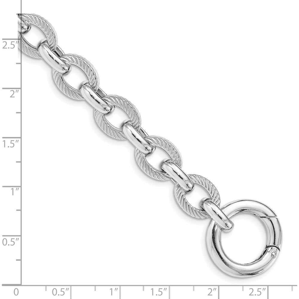 Sterling Silver Rhodium Plated Polished Textured Fancy Link Bracelet - 7.25" Length by Lumare Gioia