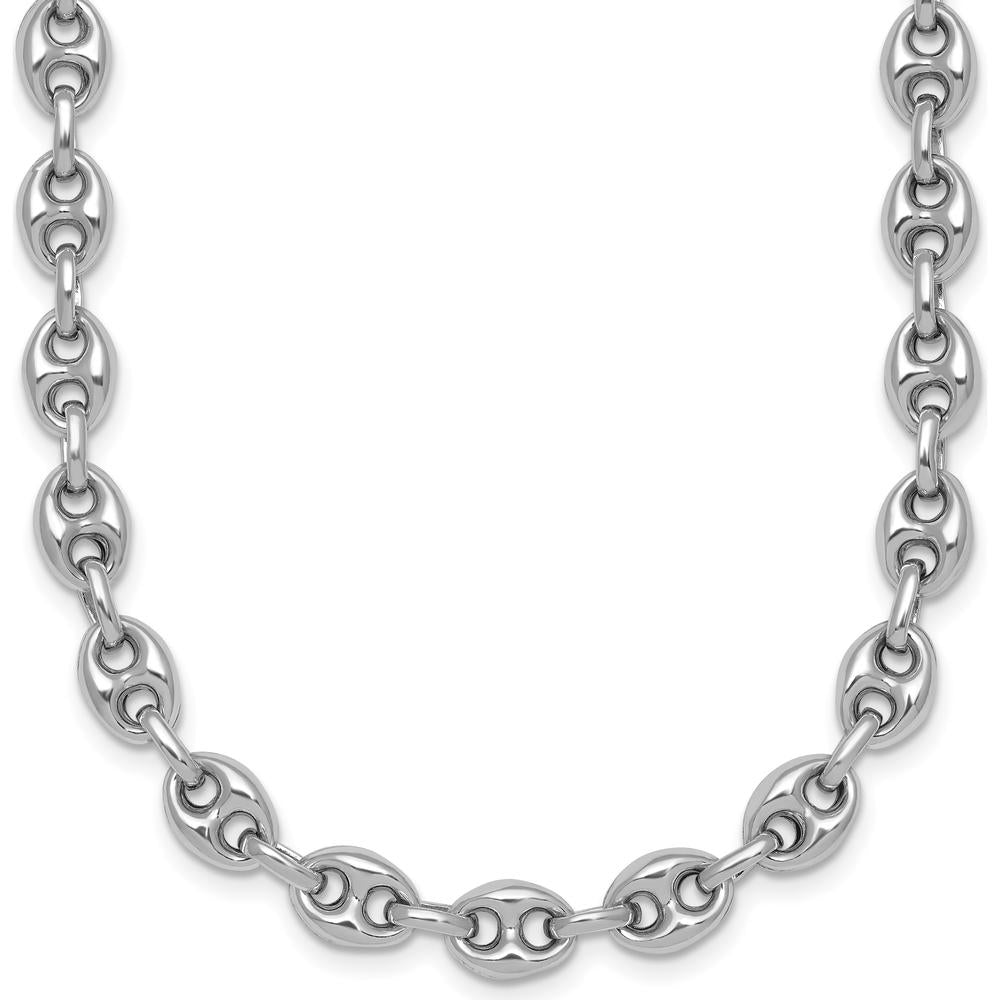 Sterling Silver Rhodium-Plated Puffed Anchor Link 18" Necklace by Lumare Gioia