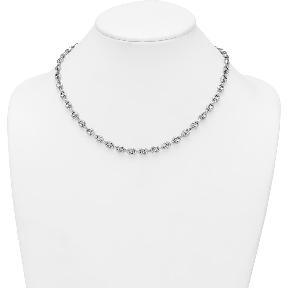 Sterling Silver Rhodium-Plated Puffed Anchor Link 18" Necklace by Lumare Gioia