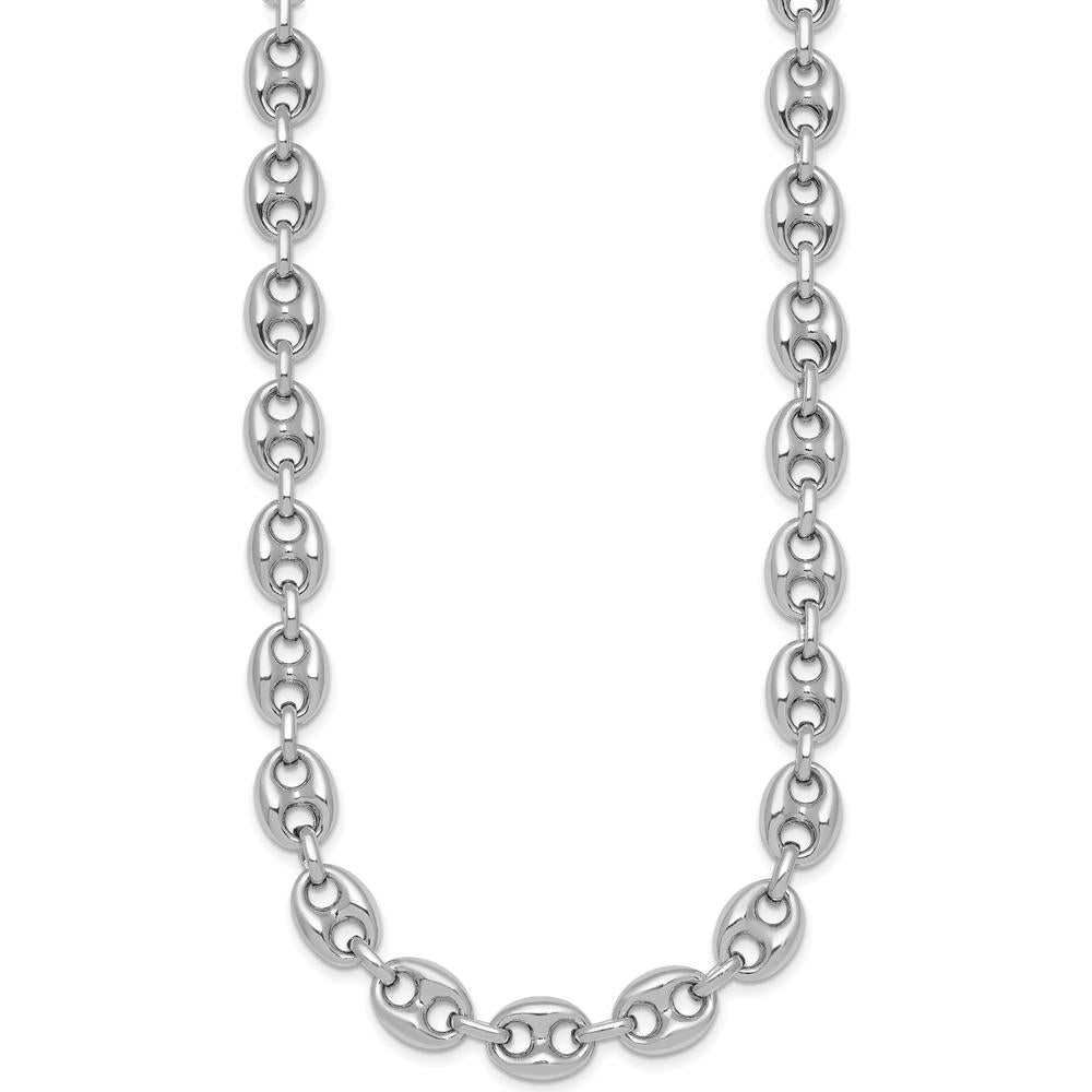 Sterling Silver Rhodium-Plated Puffed Anchor Link Necklace 18" by Lumare Gioia