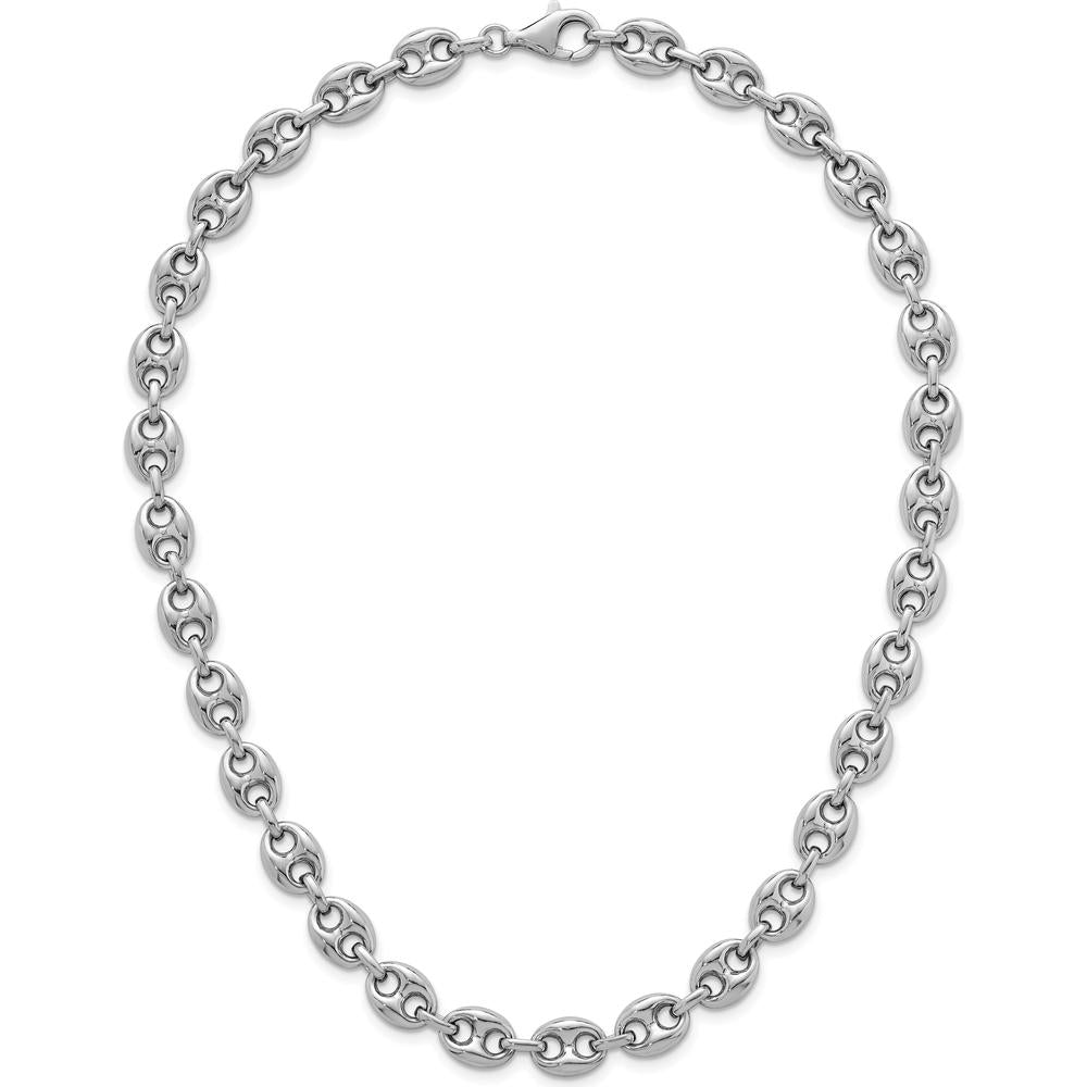 Sterling Silver Rhodium-Plated Puffed Anchor Link Necklace 18" by Lumare Gioia