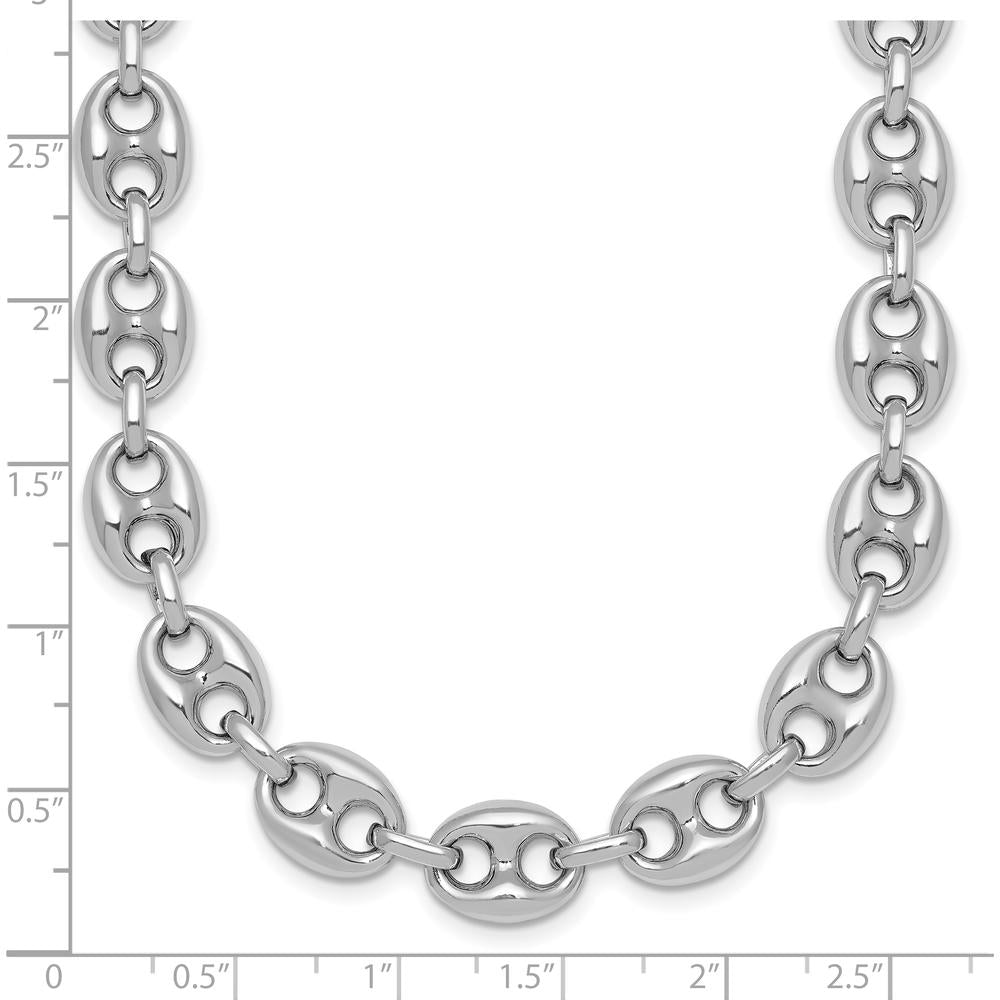Sterling Silver Rhodium-Plated Puffed Anchor Link Necklace 18" by Lumare Gioia