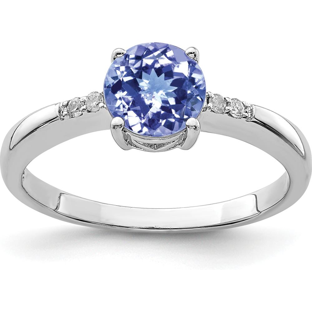 Sterling Silver Rhodium-Plated Round Tanzanite and Diamond Ring - 1.15 Carat Tanzanite, 0.01 Carat Total Diamond Weight by Lumare Gioia