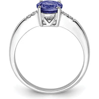 Sterling Silver Rhodium-Plated Round Tanzanite and Diamond Ring - 1.15 Carat Tanzanite, 0.01 Carat Total Diamond Weight by Lumare Gioia