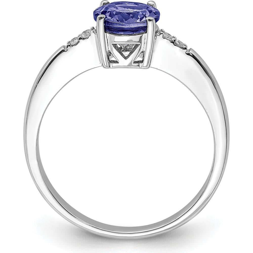 Sterling Silver Rhodium-Plated Round Tanzanite and Diamond Ring - 1.15 Carat Tanzanite, 0.01 Carat Total Diamond Weight by Lumare Gioia