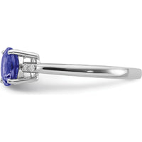 Sterling Silver Rhodium-Plated Round Tanzanite and Diamond Ring - 1.15 Carat Tanzanite, 0.01 Carat Total Diamond Weight by Lumare Gioia