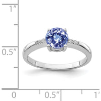 Sterling Silver Rhodium-Plated Round Tanzanite and Diamond Ring - 1.15 Carat Tanzanite, 0.01 Carat Total Diamond Weight by Lumare Gioia