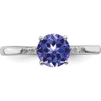 Sterling Silver Rhodium-Plated Round Tanzanite and Diamond Ring - 1.15 Carat Tanzanite, 0.01 Carat Total Diamond Weight by Lumare Gioia