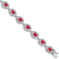 Sterling Silver Rhodium-Plated Ruby Bracelet with Milgrain Detail - 8.4 Carat Total Ruby Weight by Lumare Gioia