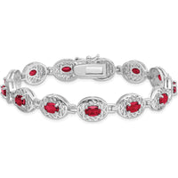 Sterling Silver Rhodium-Plated Ruby Bracelet with Milgrain Detail - 8.4 Carat Total Ruby Weight by Lumare Gioia