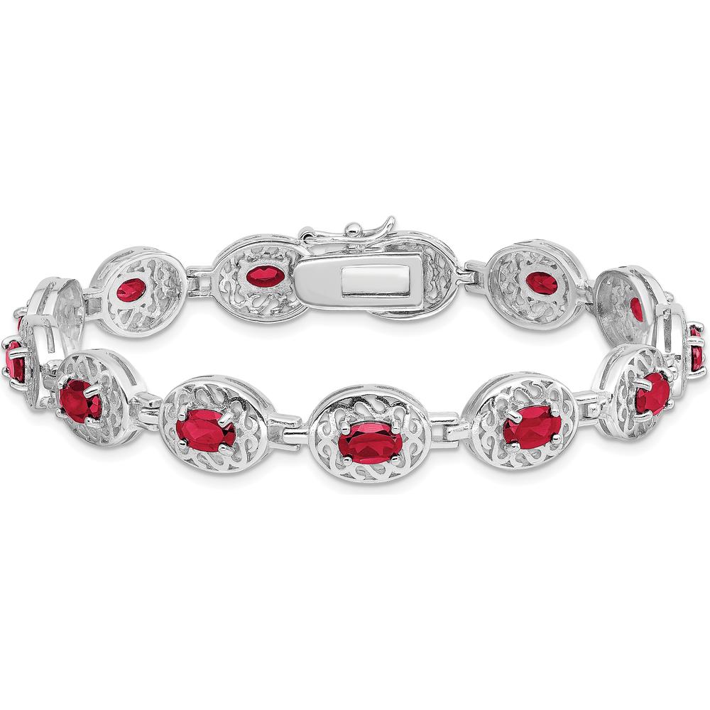 Sterling Silver Rhodium-Plated Ruby Bracelet with Milgrain Detail - 8.4 Carat Total Ruby Weight by Lumare Gioia