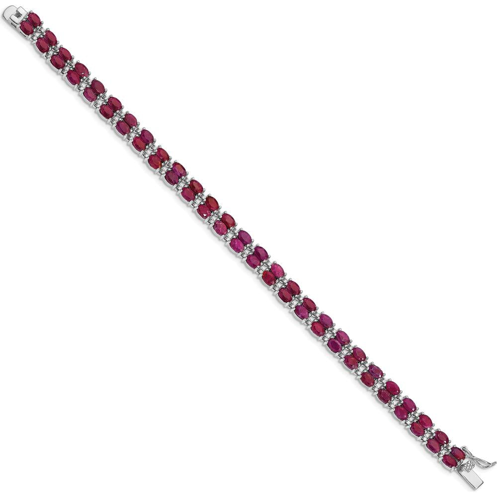 Sterling Silver Rhodium-Plated Ruby Tennis Bracelet with Oval Rubies - 21.6 Carat Total Ruby Weight by Lumare Gioia