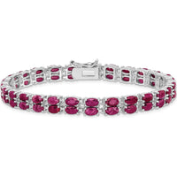 Sterling Silver Rhodium-Plated Ruby Tennis Bracelet with Oval Rubies - 21.6 Carat Total Ruby Weight by Lumare Gioia