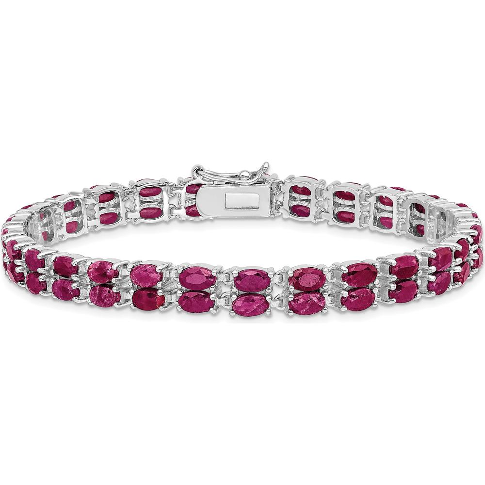 Sterling Silver Rhodium-Plated Ruby Tennis Bracelet with Oval Rubies - 21.6 Carat Total Ruby Weight by Lumare Gioia
